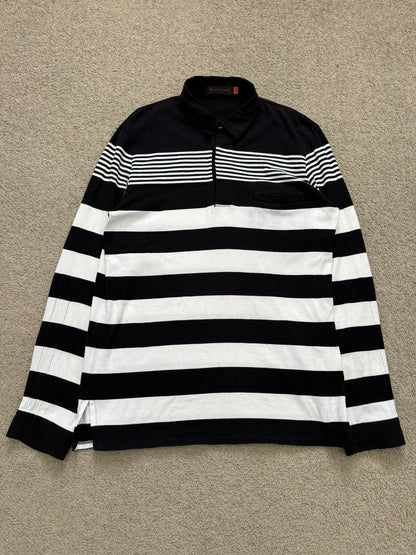 SS07 Undercover Black/White Striped Rugby Polo Long Sleeve Shirt