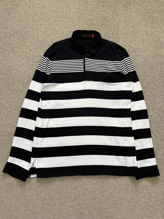 SS07 Undercover Black/White Striped Rugby Polo Long Sleeve Shirt