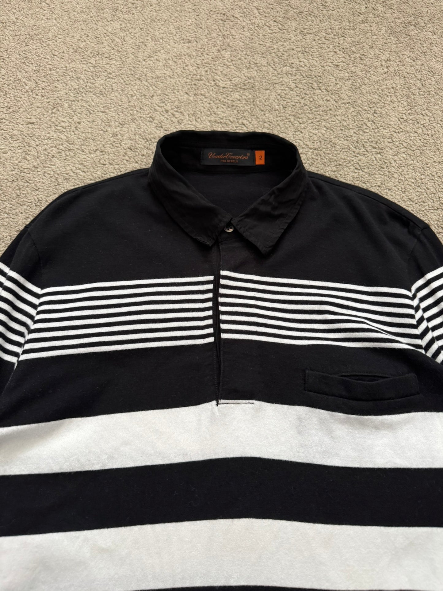 SS07 Undercover Black/White Striped Rugby Polo Long Sleeve Shirt