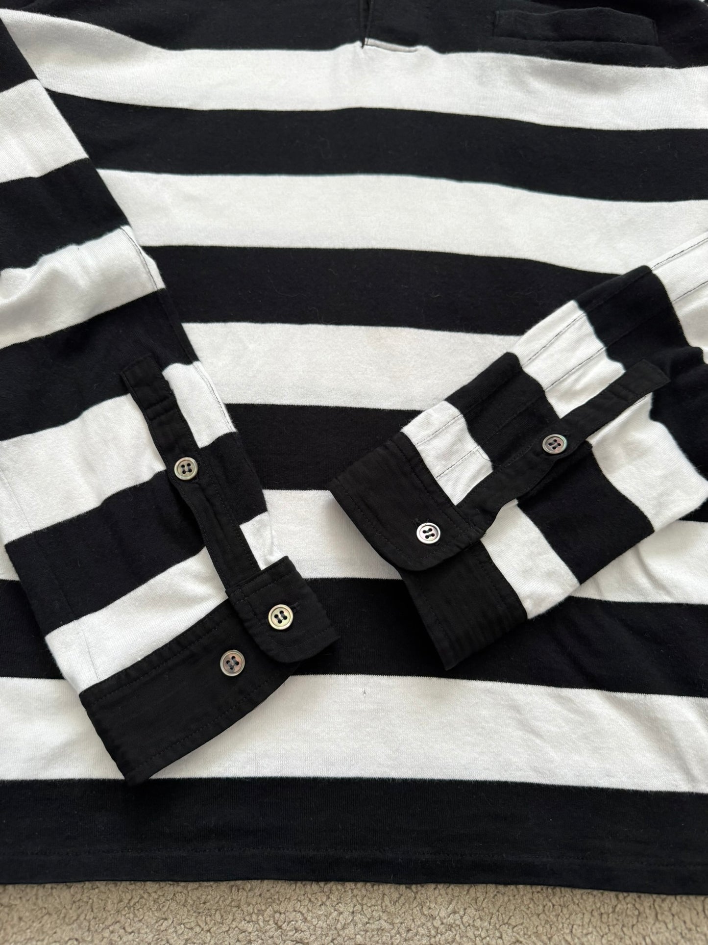 SS07 Undercover Black/White Striped Rugby Polo Long Sleeve Shirt