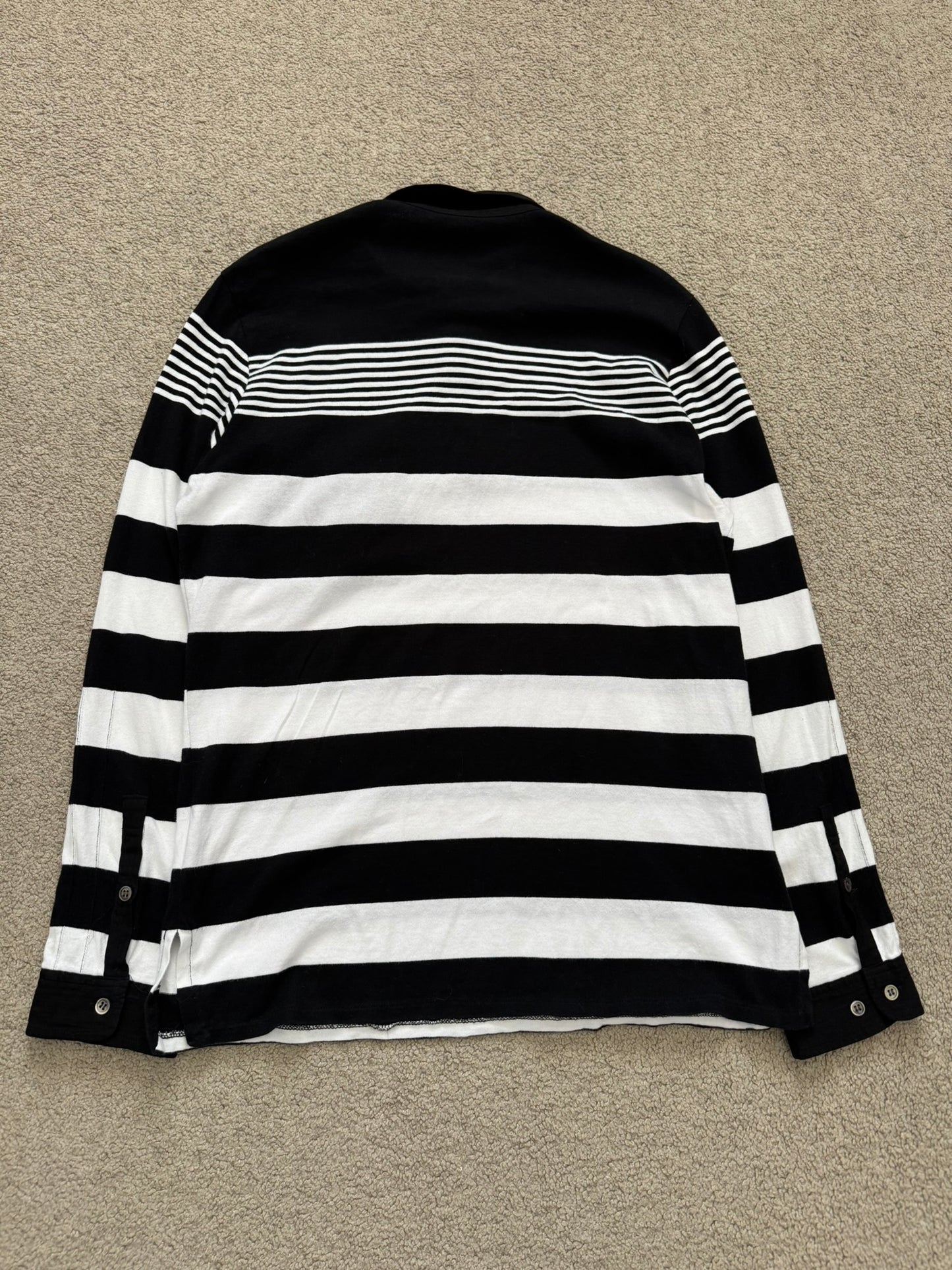 SS07 Undercover Black/White Striped Rugby Polo Long Sleeve Shirt