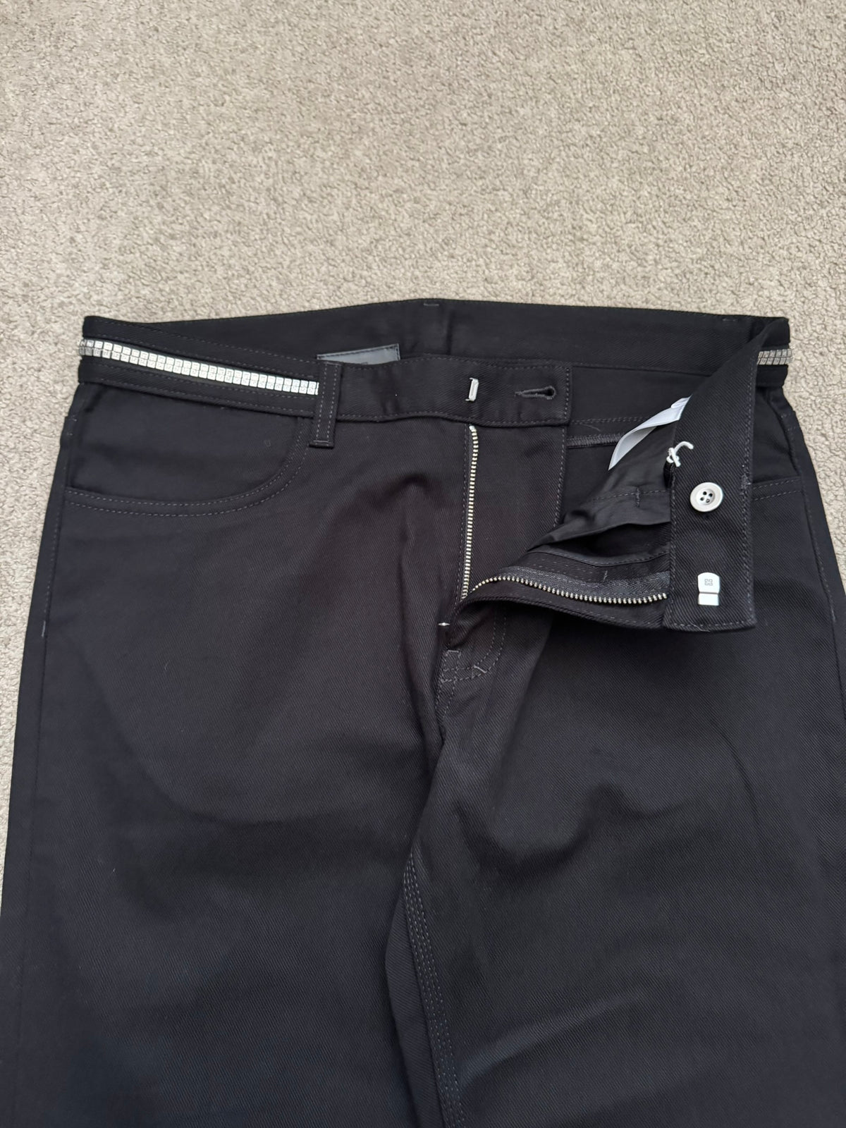 FW22 Givenchy 4G Studded Waist Black Denim Jeans