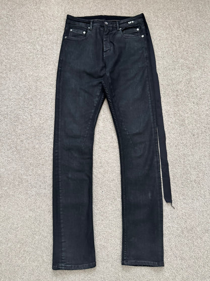 SS21 Rick Owens DRKSHDW Black Waxed Detroit Cut Denim Jeans
