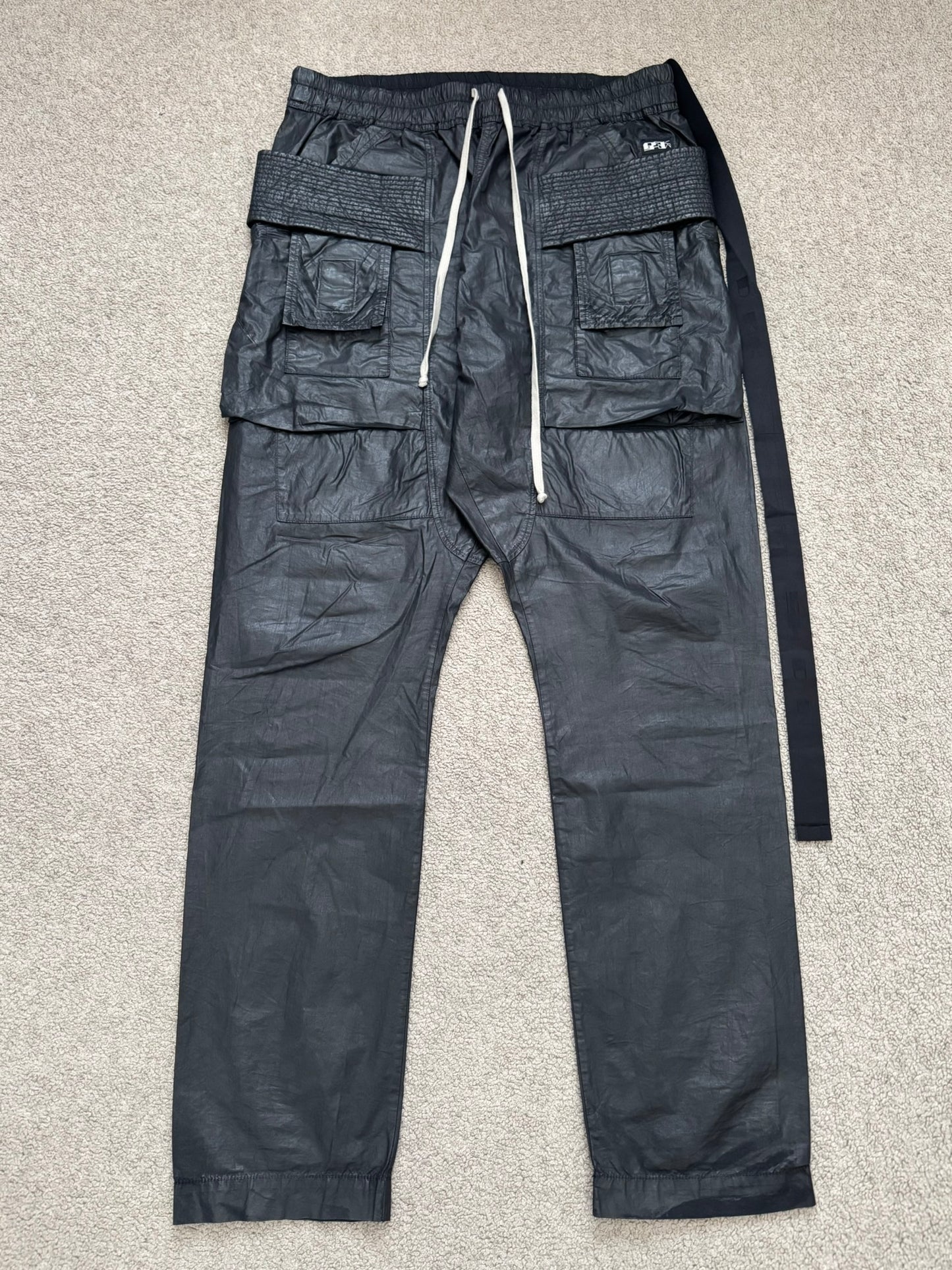 SS21 Rick Owens DRKSHDW Black Waxed Creatch Cargo Pants