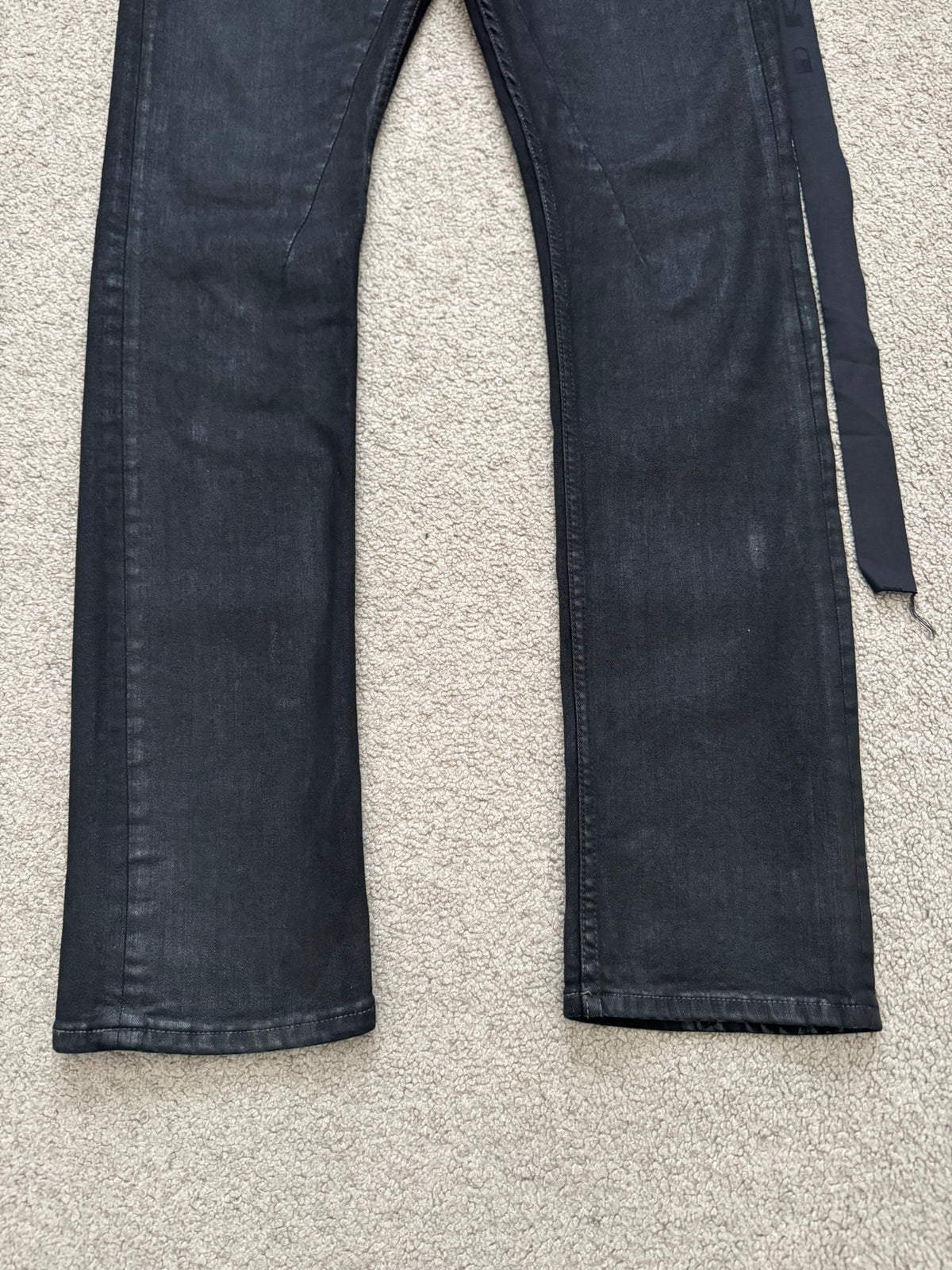 SS21 Rick Owens DRKSHDW Black Waxed Detroit Cut Denim Jeans