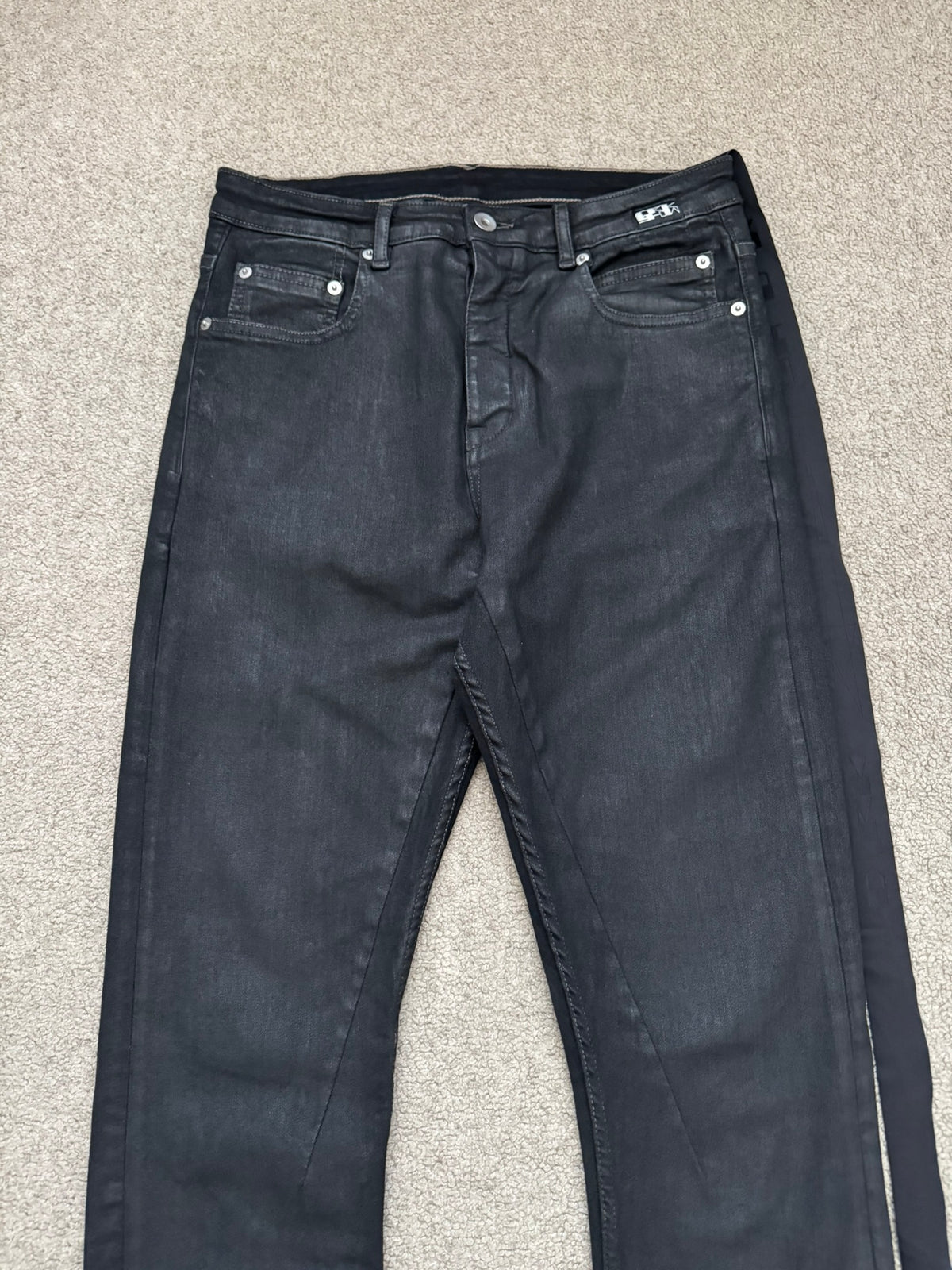 SS21 Rick Owens DRKSHDW Black Waxed Detroit Cut Denim Jeans