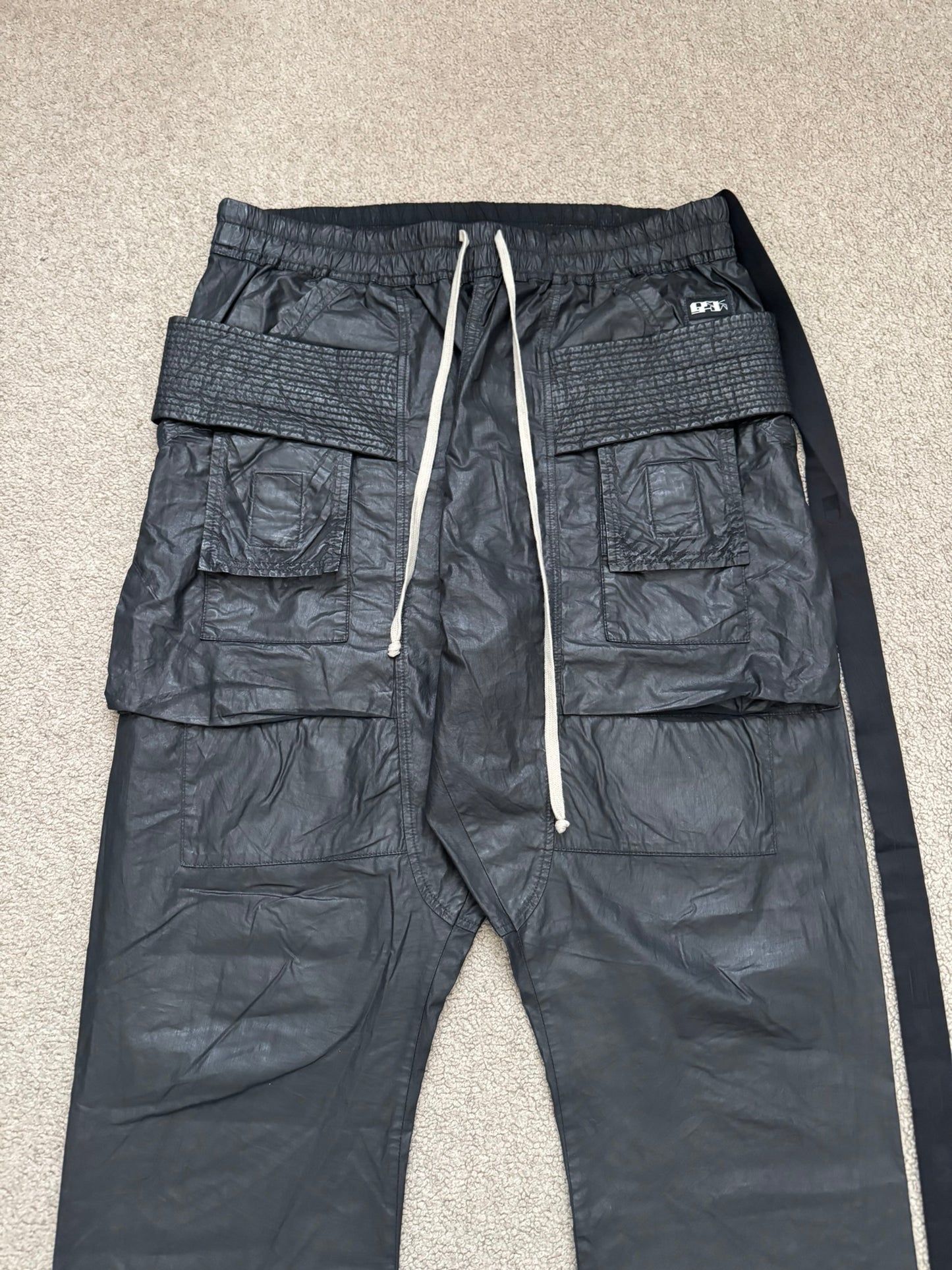 SS21 Rick Owens DRKSHDW Black Waxed Creatch Cargo Pants