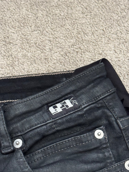SS21 Rick Owens DRKSHDW Black Waxed Detroit Cut Denim Jeans