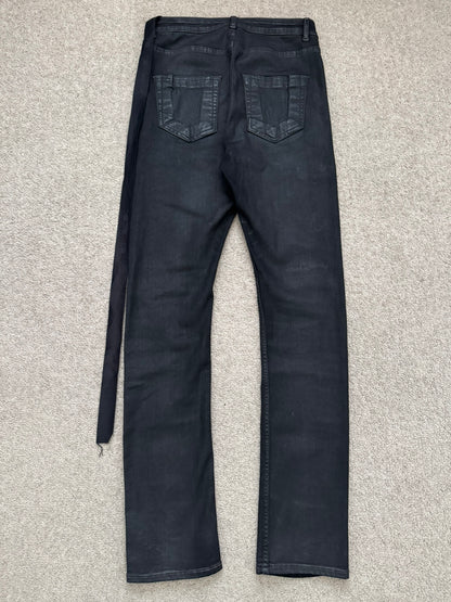 SS21 Rick Owens DRKSHDW Black Waxed Detroit Cut Denim Jeans