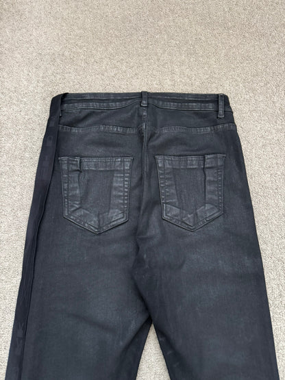 SS21 Rick Owens DRKSHDW Black Waxed Detroit Cut Denim Jeans