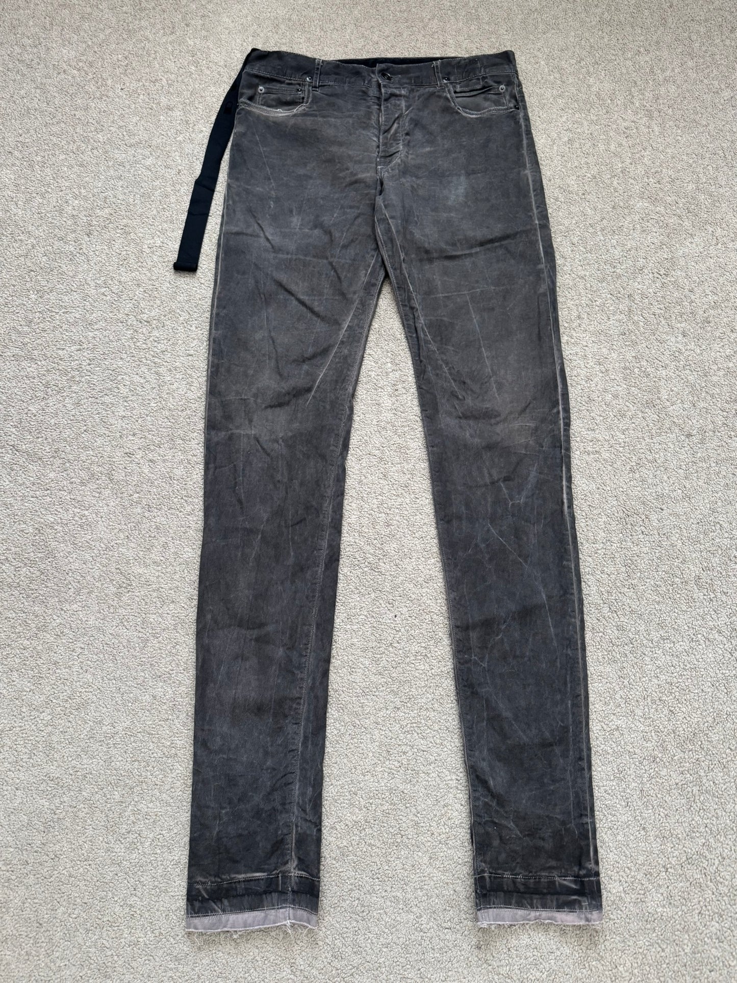 FW11 Rick Owens DRKSHDW "Limo" Overdyed Mud AMC Coated Detroit Cut Jeans