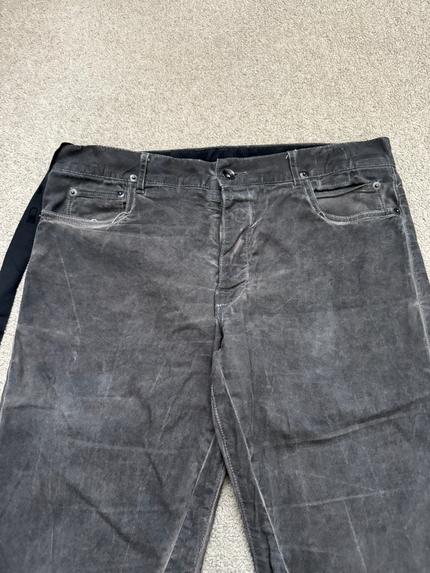 FW11 Rick Owens DRKSHDW "Limo" Overdyed Mud AMC Coated Detroit Cut Jeans
