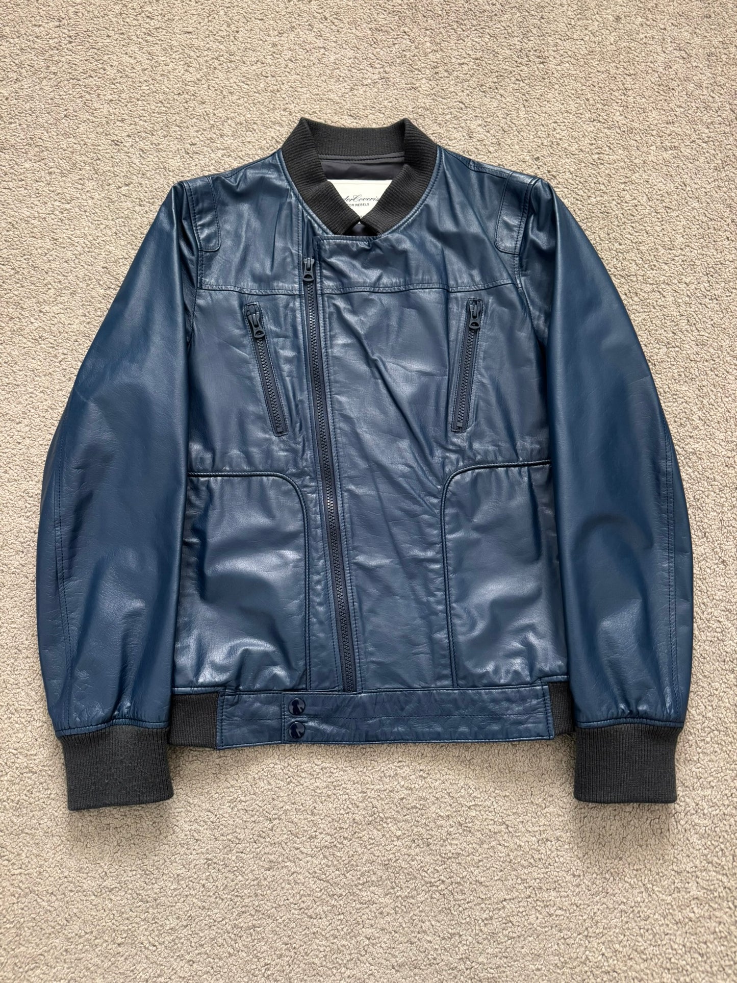 SS11 Undercover "Underman" Blue Biker Zipper Leather Jacket