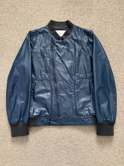 SS11 Undercover "Underman" Blue Biker Zipper Leather Jacket