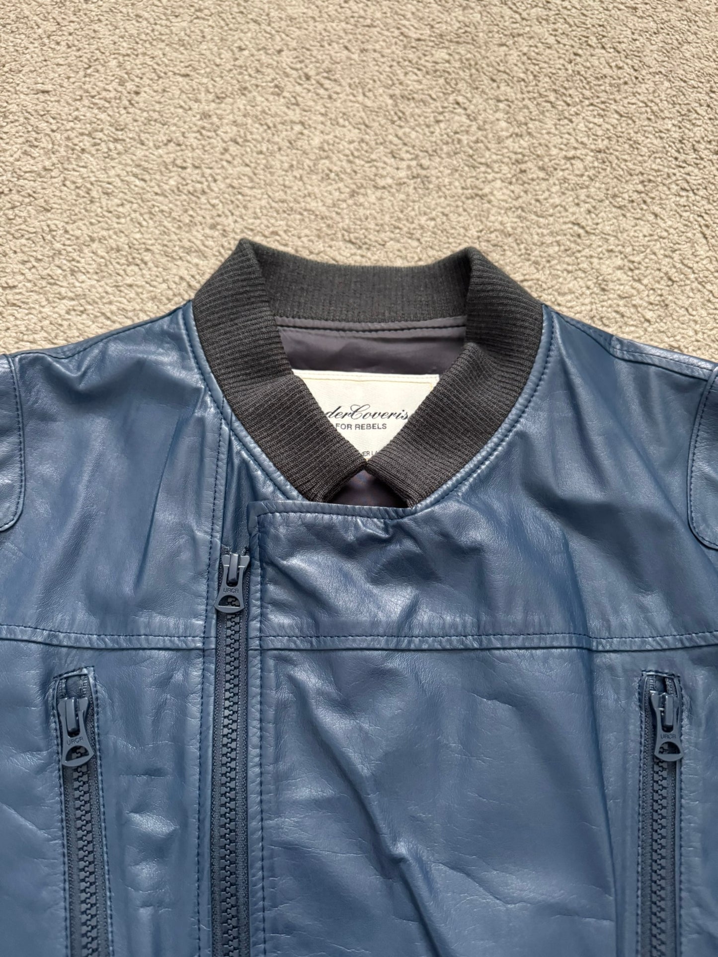 SS11 Undercover "Underman" Blue Biker Zipper Leather Jacket