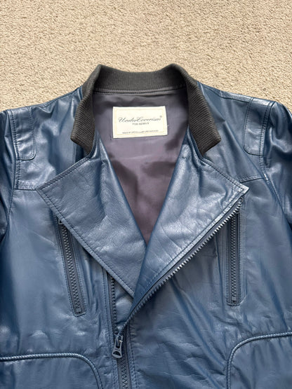 SS11 Undercover "Underman" Blue Biker Zipper Leather Jacket