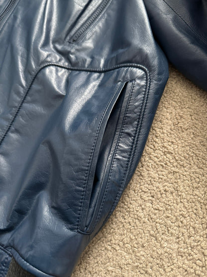 SS11 Undercover "Underman" Blue Biker Zipper Leather Jacket