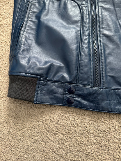 SS11 Undercover "Underman" Blue Biker Zipper Leather Jacket