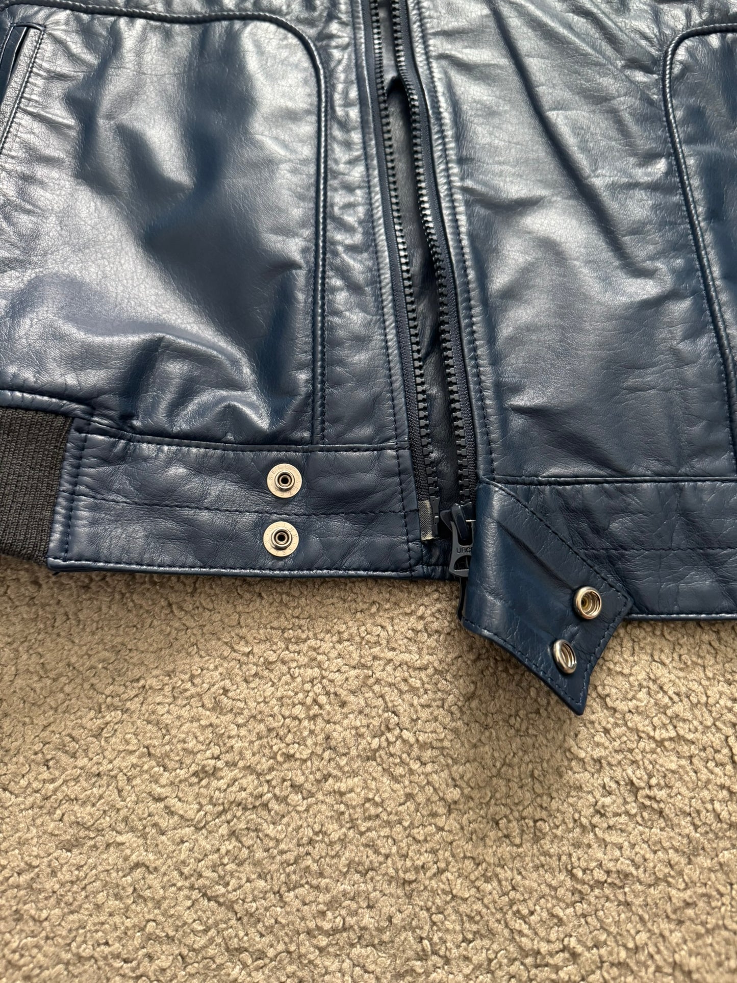 SS11 Undercover "Underman" Blue Biker Zipper Leather Jacket