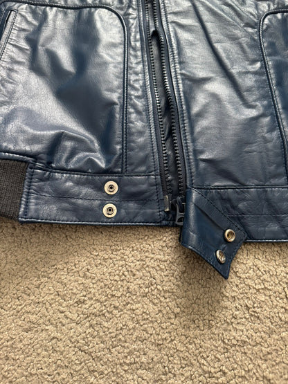 SS11 Undercover "Underman" Blue Biker Zipper Leather Jacket