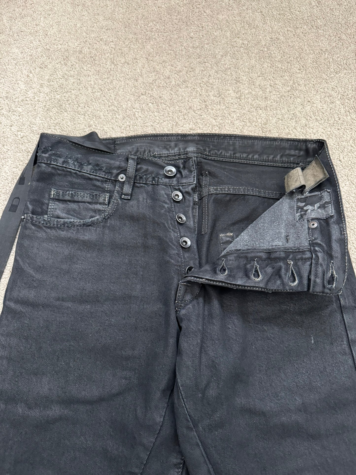 SS11 Rick Owens DRKSHDW "Anthem" Coated Detroit Cut Denim Jeans