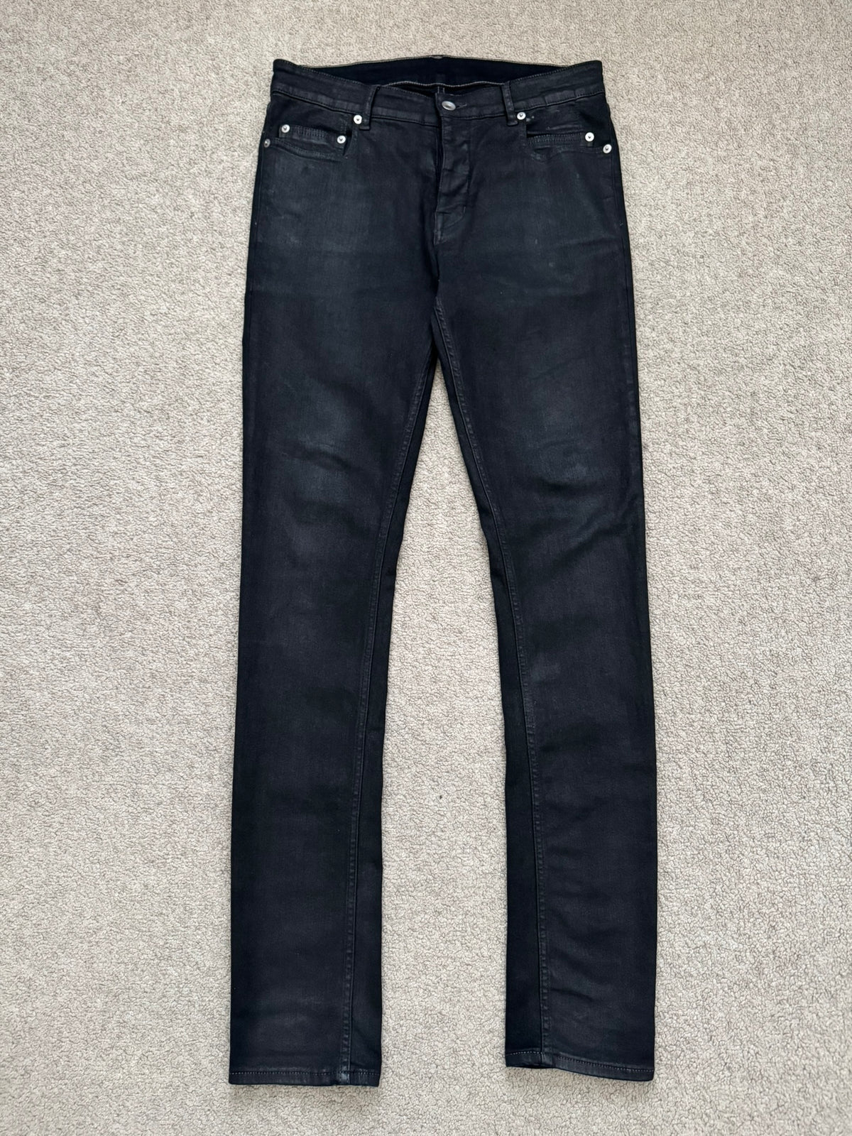 SS20 Rick Owens DRKSHDW Black Waxed Tyrone Cut Denim Jeans