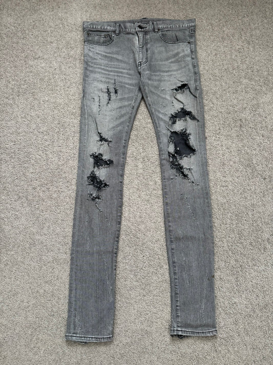 FW13 Saint Laurent by Hedi Slimane Grey Crash Distressed D02 Denim Jeans