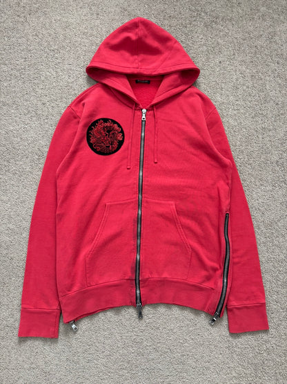 Balmain by Olivier Rousteing Dragon Patch Zip Up Biker Hoodie