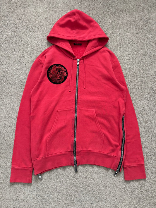 Balmain by Olivier Rousteing Dragon Patch Zip Up Biker Hoodie