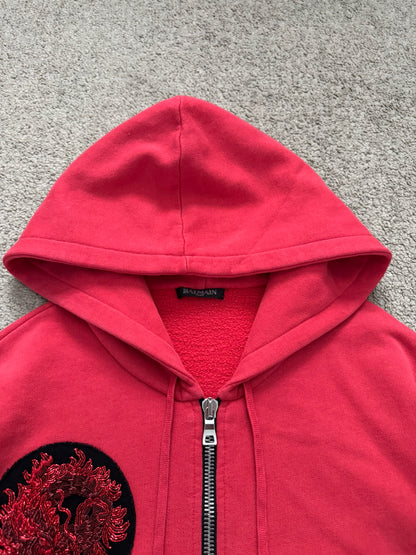 Balmain by Olivier Rousteing Dragon Patch Zip Up Biker Hoodie