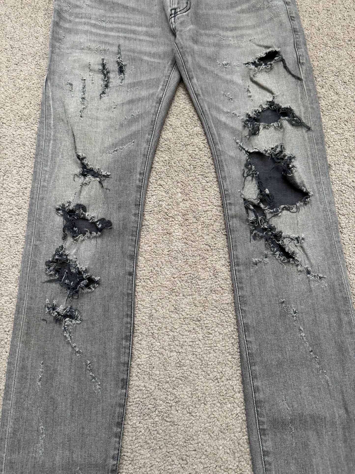 FW13 Saint Laurent by Hedi Slimane Grey Crash Distressed D02 Denim Jeans
