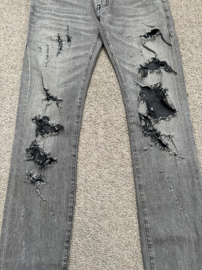 FW13 Saint Laurent by Hedi Slimane Grey Crash Distressed D02 Denim Jeans