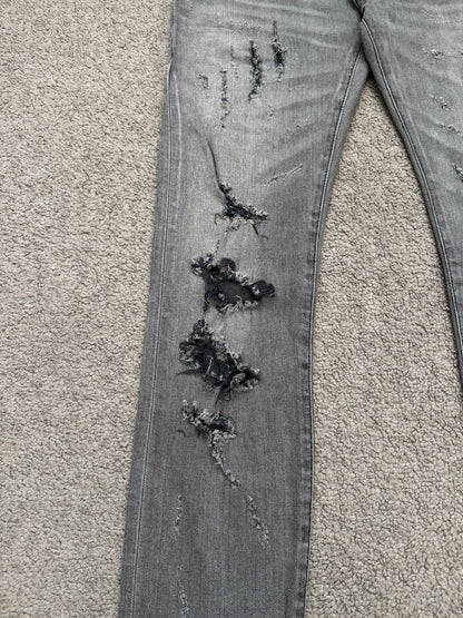 FW13 Saint Laurent by Hedi Slimane Grey Crash Distressed D02 Denim Jeans