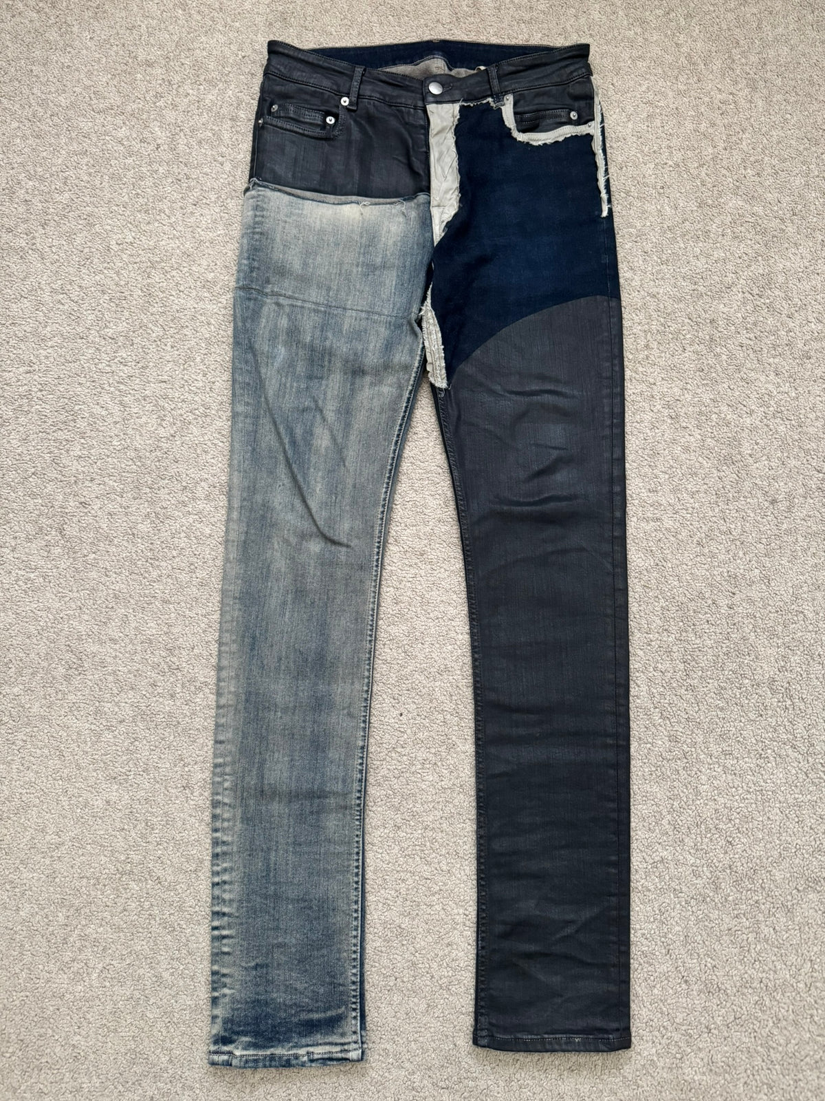 SS19 Rick Owens Mainline “Babel” Hybrid Collage Tyrone Cut Denim Jeans