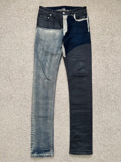 SS19 Rick Owens Mainline “Babel” Hybrid Collage Tyrone Cut Denim Jeans