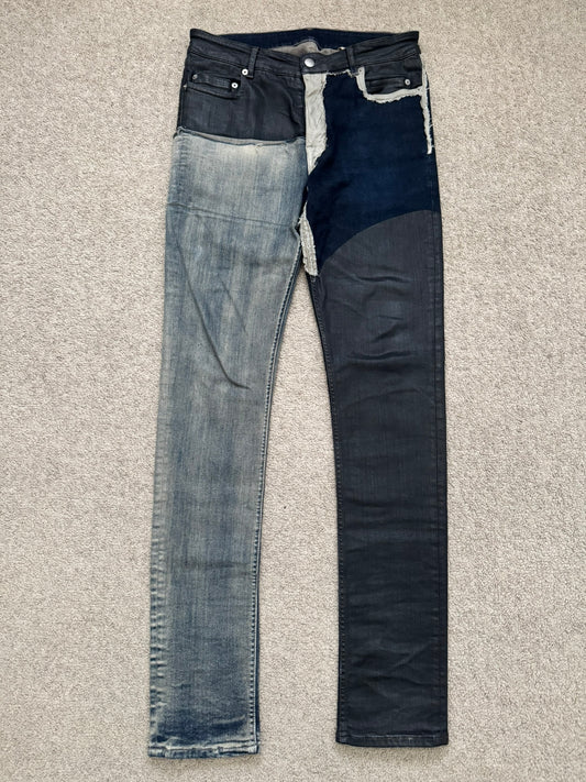 SS19 Rick Owens Mainline “Babel” Hybrid Collage Tyrone Cut Denim Jeans
