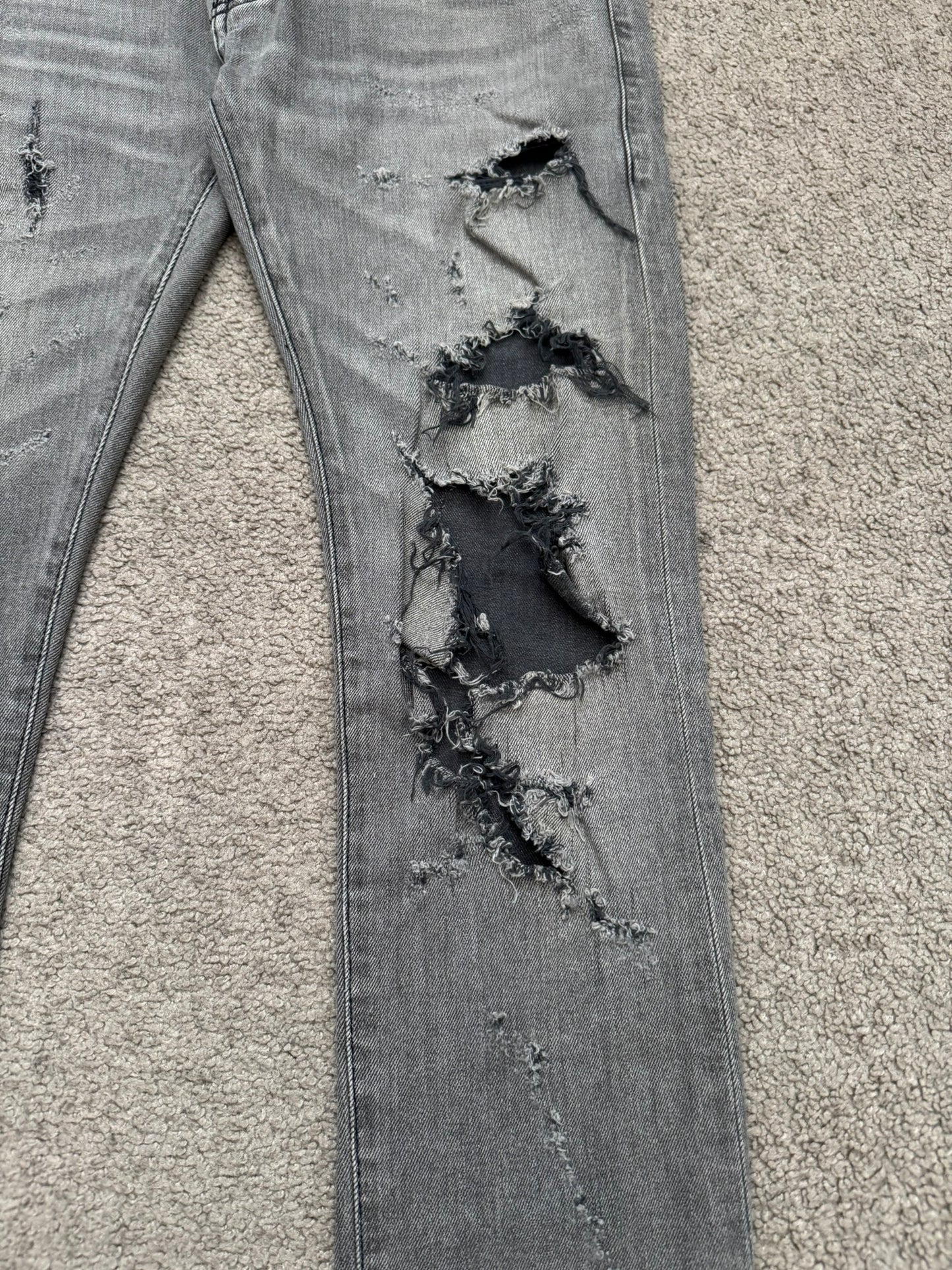 FW13 Saint Laurent by Hedi Slimane Grey Crash Distressed D02 Denim Jeans