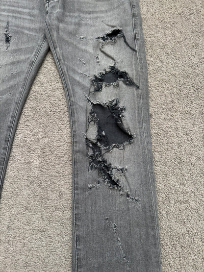FW13 Saint Laurent by Hedi Slimane Grey Crash Distressed D02 Denim Jeans