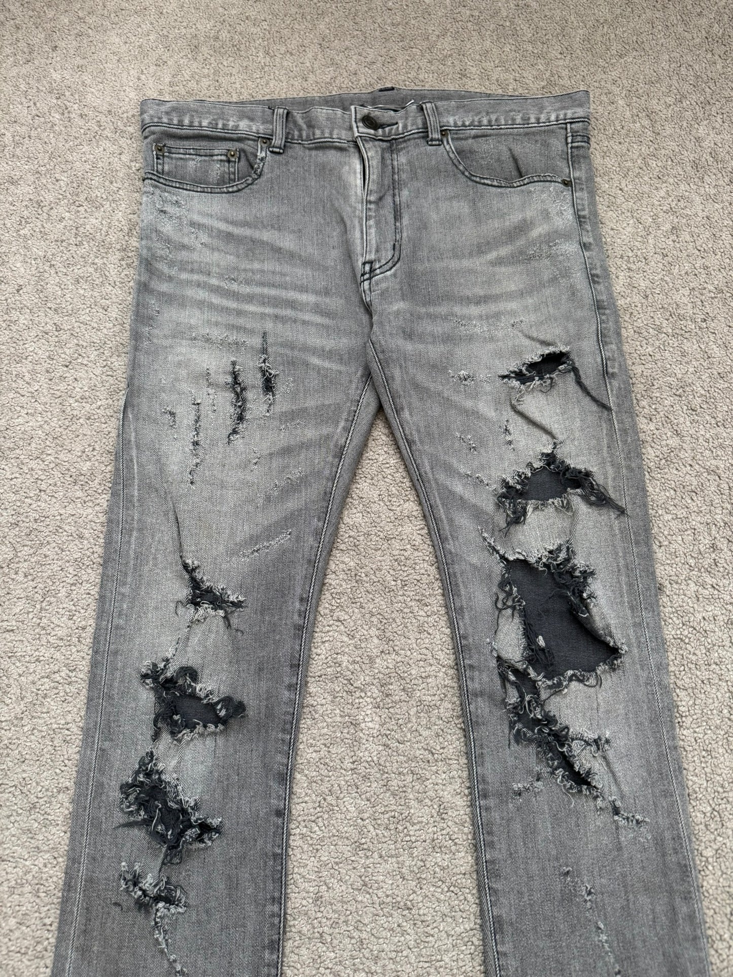 FW13 Saint Laurent by Hedi Slimane Grey Crash Distressed D02 Denim Jeans