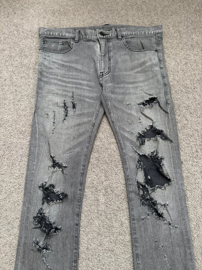 FW13 Saint Laurent by Hedi Slimane Grey Crash Distressed D02 Denim Jeans