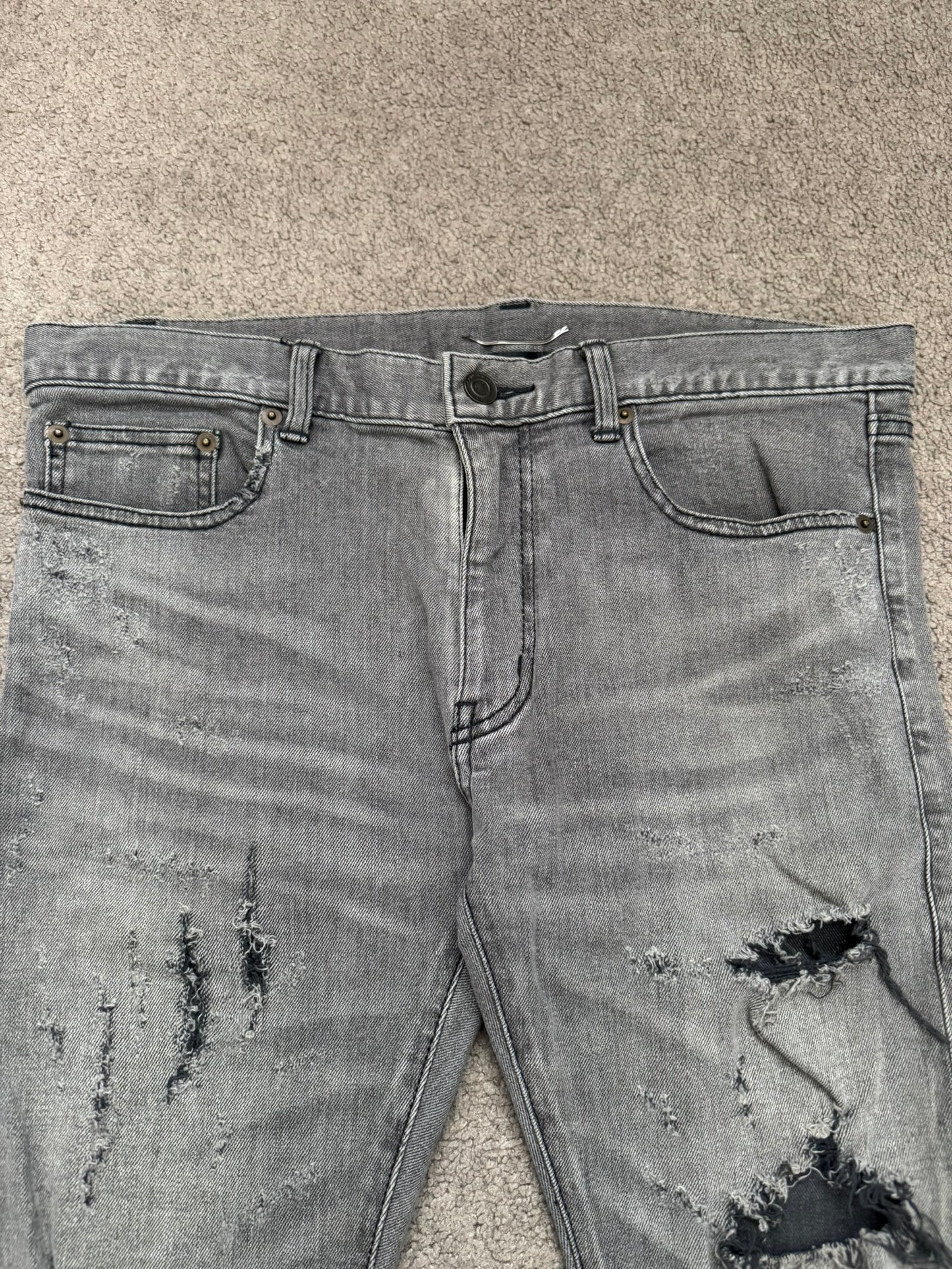 FW13 Saint Laurent by Hedi Slimane Grey Crash Distressed D02 Denim Jeans