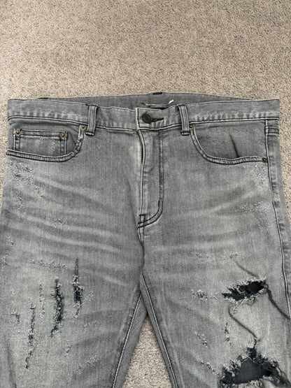FW13 Saint Laurent by Hedi Slimane Grey Crash Distressed D02 Denim Jeans
