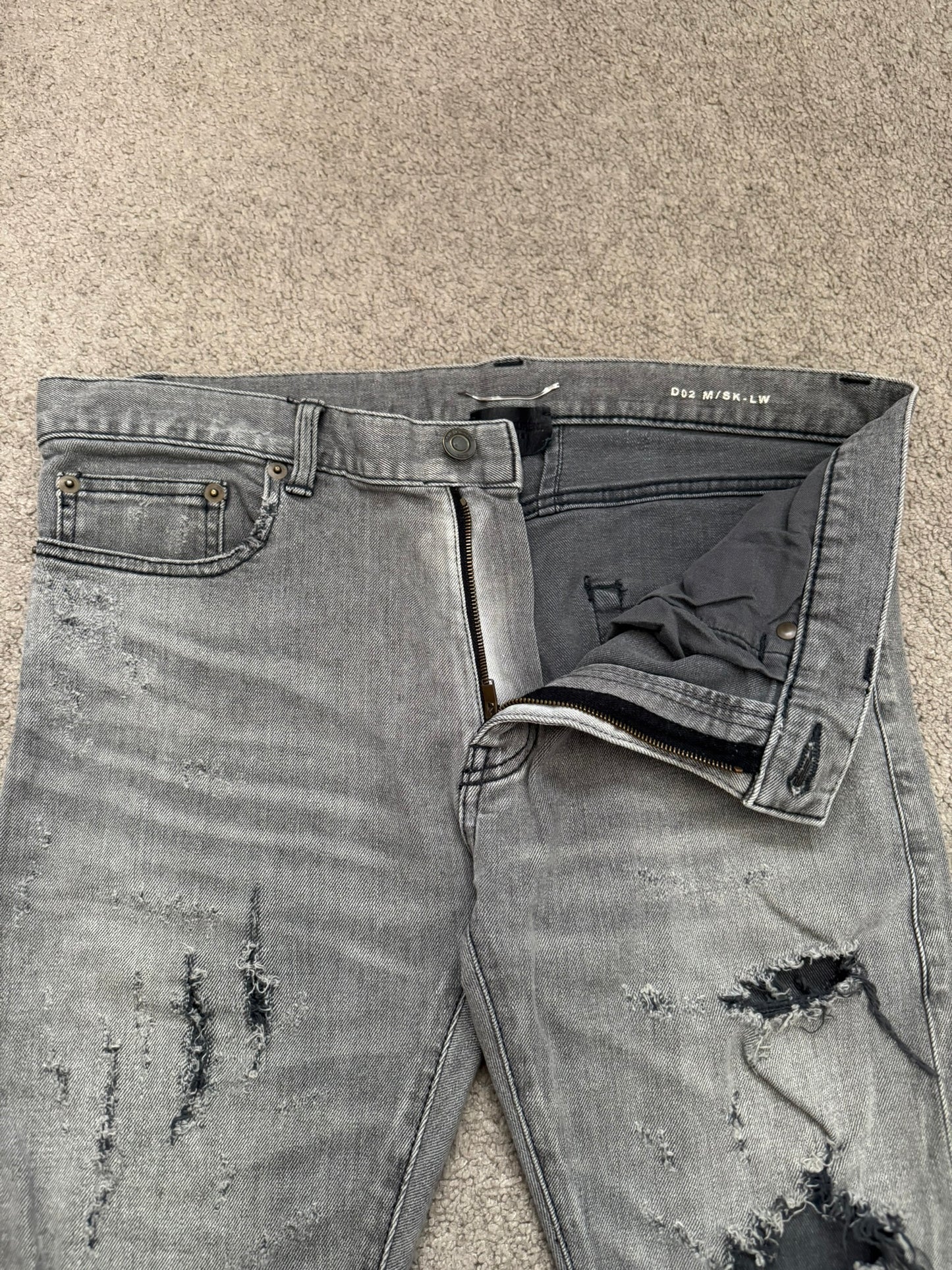 FW13 Saint Laurent by Hedi Slimane Grey Crash Distressed D02 Denim Jeans