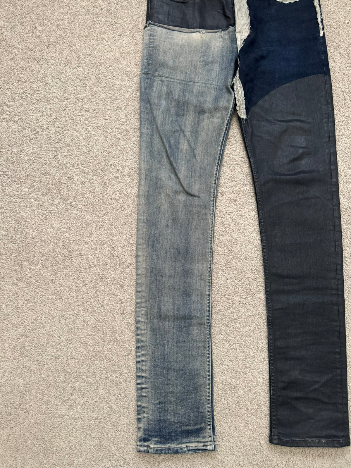 SS19 Rick Owens Mainline “Babel” Hybrid Collage Tyrone Cut Denim Jeans