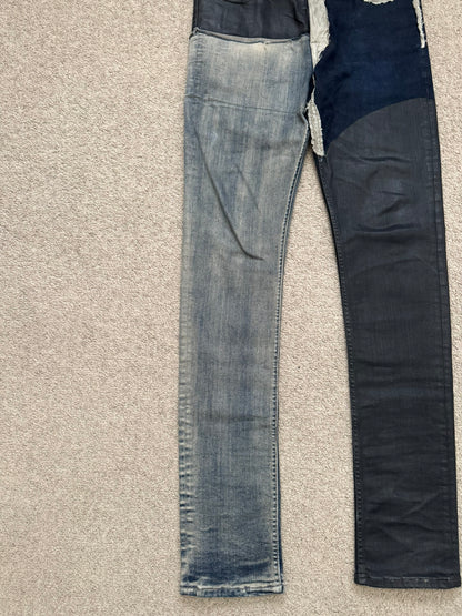 SS19 Rick Owens Mainline “Babel” Hybrid Collage Tyrone Cut Denim Jeans