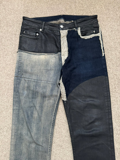 SS19 Rick Owens Mainline “Babel” Hybrid Collage Tyrone Cut Denim Jeans