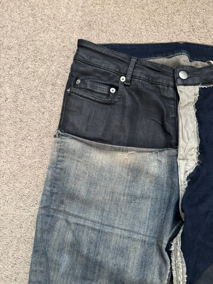 SS19 Rick Owens Mainline “Babel” Hybrid Collage Tyrone Cut Denim Jeans