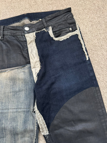 SS19 Rick Owens Mainline “Babel” Hybrid Collage Tyrone Cut Denim Jeans
