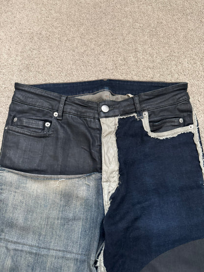 SS19 Rick Owens Mainline “Babel” Hybrid Collage Tyrone Cut Denim Jeans