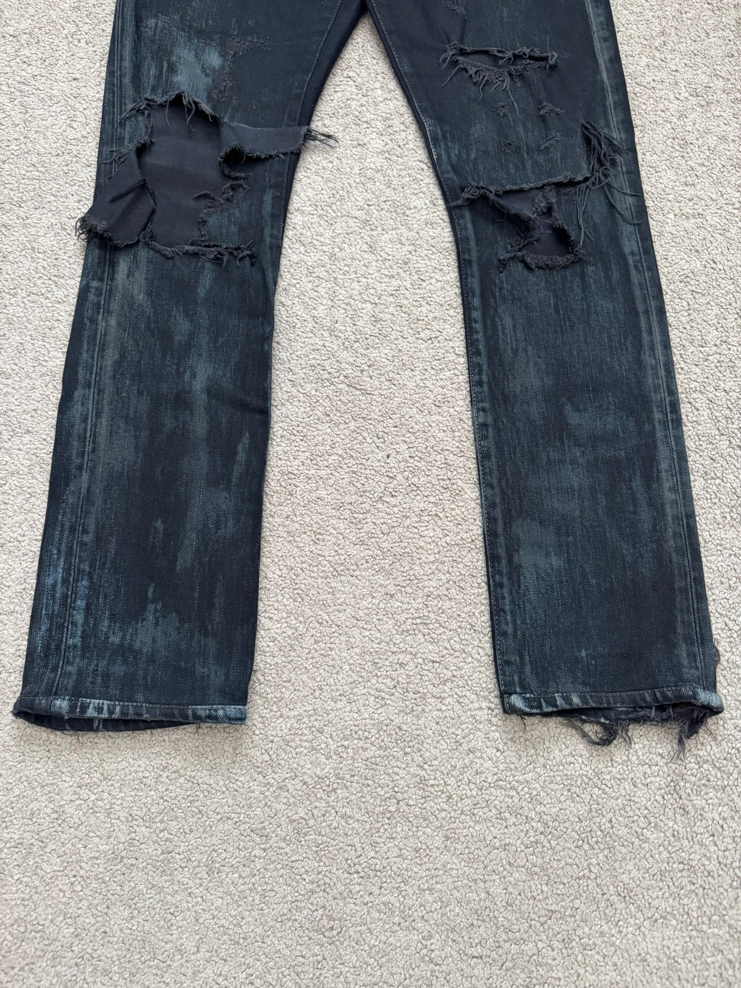 FW14 Saint Laurent by Hedi Slimane Oil Stain/Spill Crash Distressed Denim Jeans